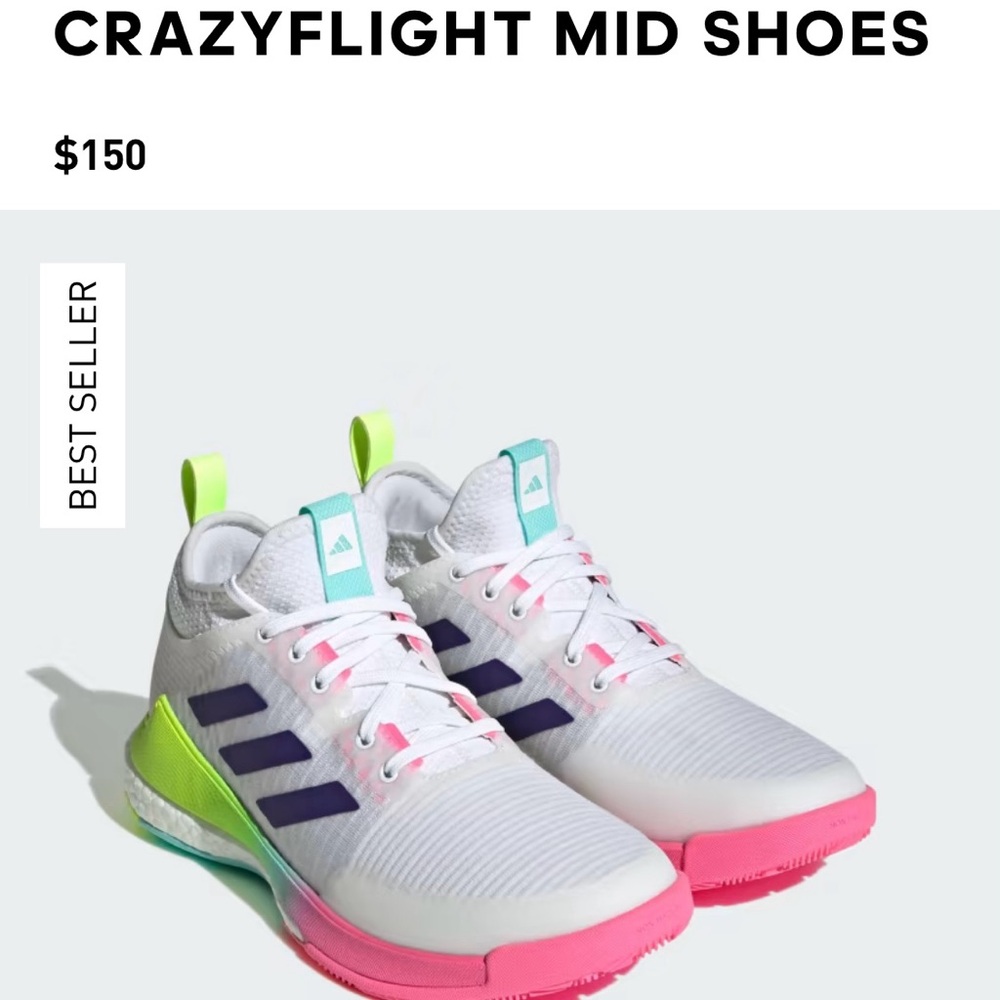 Adidas Womens Crazyflight Mid Shoes - White and Pink size 8.5